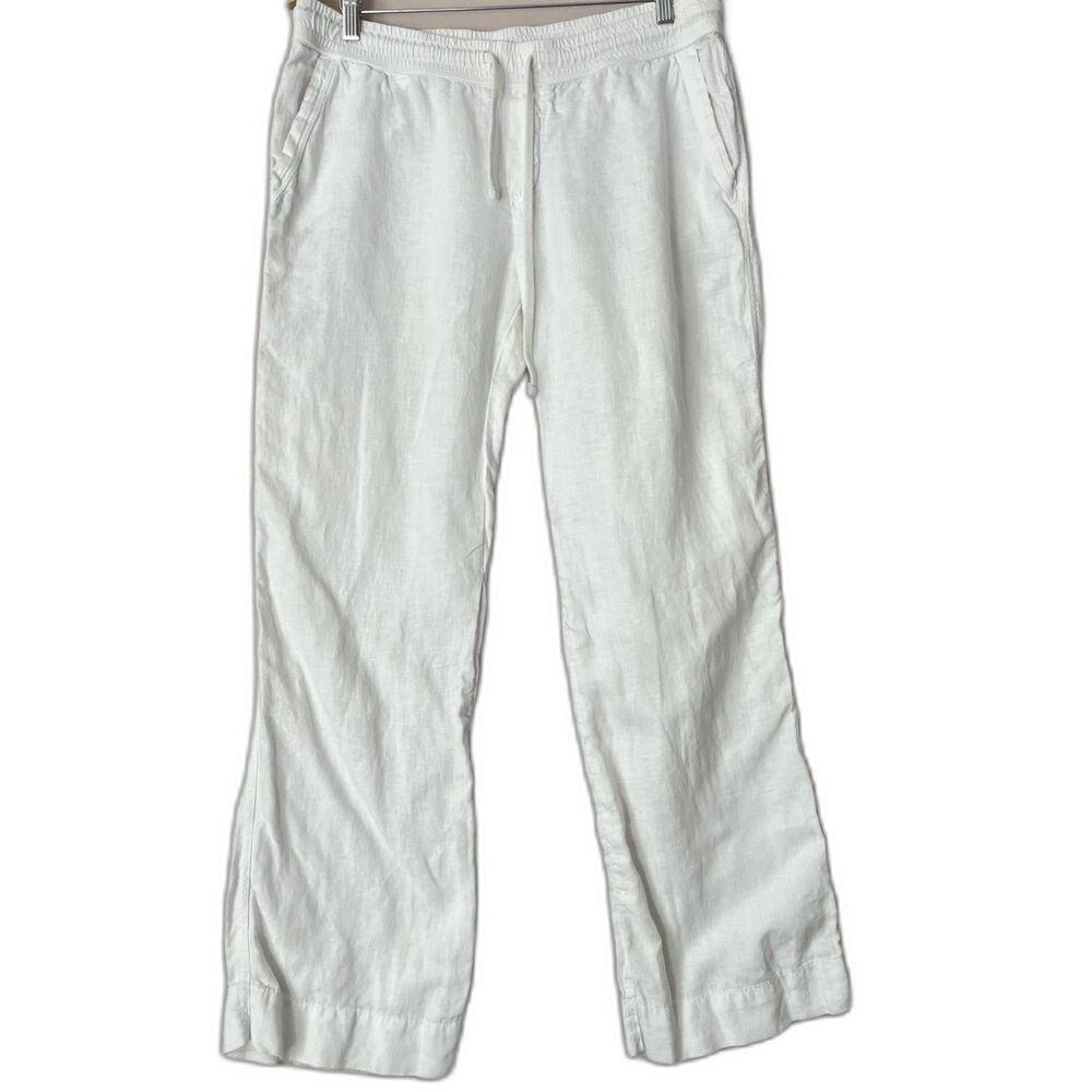 James Perse Standard Linen Pant Sz 4 L/XL Elastic Drawstring White Beach Coastal